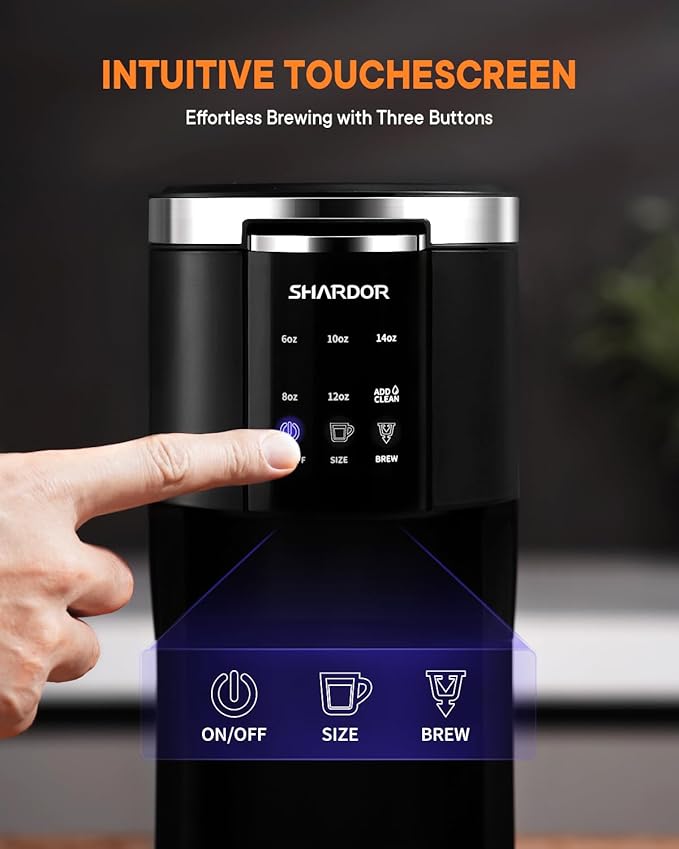 SHARDOR 3 in 1 Single Serve Coffee Machine, K Cup Coffee Maker Compatible with Ground Coffee & Teas, 6 to 14oz Brew Sizes, 40oz Removable Water Tank, Descale Settings, Black