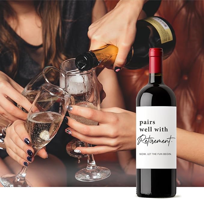 8 Pcs Retirement Wine Labels, Retirement Gifts for Women Men, Happy Retirement Party Decorations Wine Bottle Stickers Gifts for Coworker Grandparents Pairs Well with Retirement Wine Labels