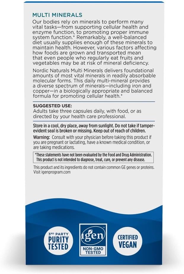 Nordic Naturals Multi Minerals, Unflavored - 90 Capsules - 11 Essential Minerals - Optimal Health & Wellness - Certified Vegan - Non-GMO - 30 Servings