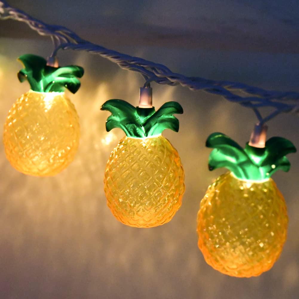 Abeja Pineapple String Lights, 8.5Ft Copper Fairy Lights, 10 Pineapple Decorations, Tropical Theme for Summer Patio, Home, Camping, Bars