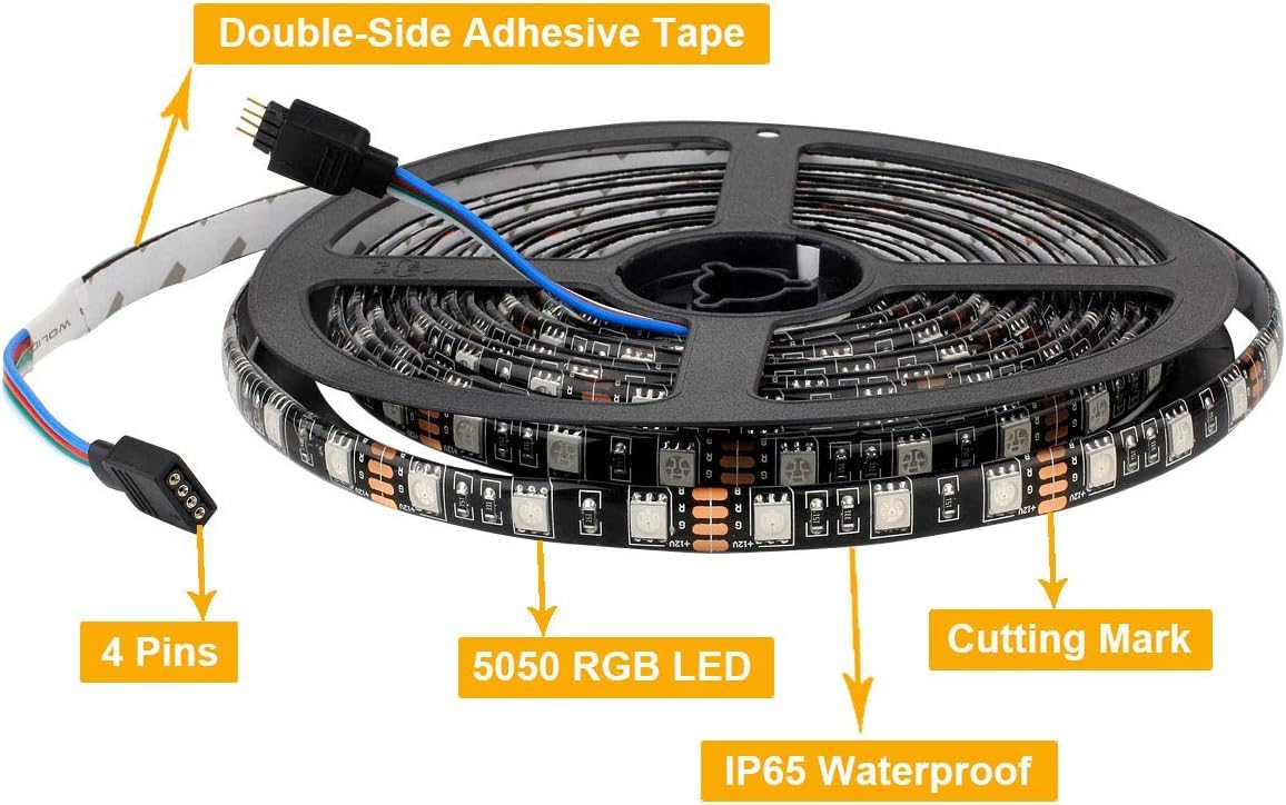 Supernight Led Strip Lights  16.4Ft 5M Smd 5050 Waterproof 300Leds Rgb Color Changing Flexible Led Light Strip For Bedroom  Tv Back Lighting  Christmas  ValentineS Day (Black Pcb) 2 Pcs