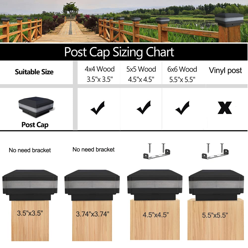 Fvtled Solar Post Cap Lights, 6000K Cool White, Fits 4X4-6X6 Posts, Black, 4 Pack, Durable Abs For Outdoor Patio Garden Decoration