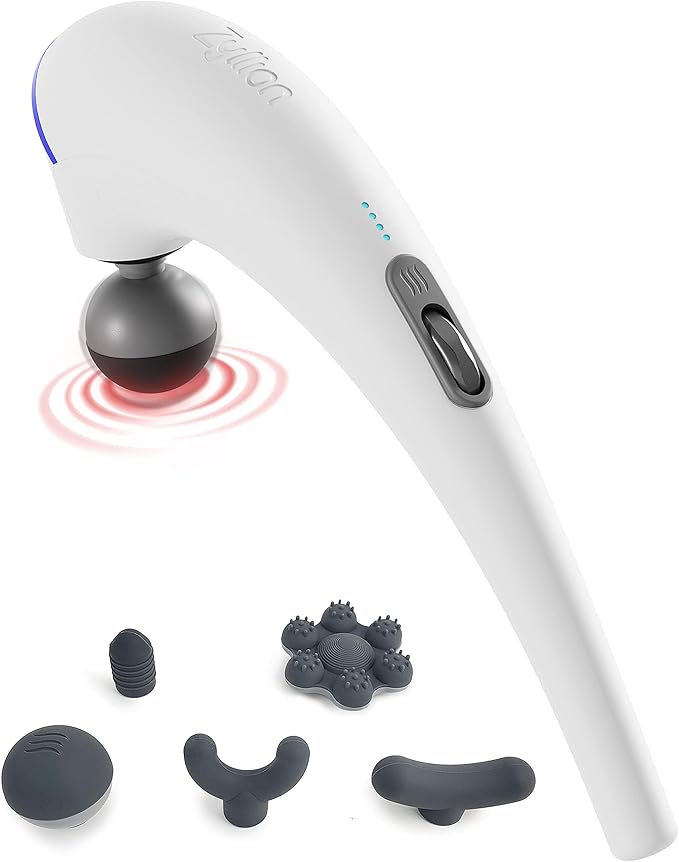 Zyllion Handheld Back and Neck Massager - Cordless Rechargeable Electric Vibrating Deep Tissue Massage with Heat for Athle...