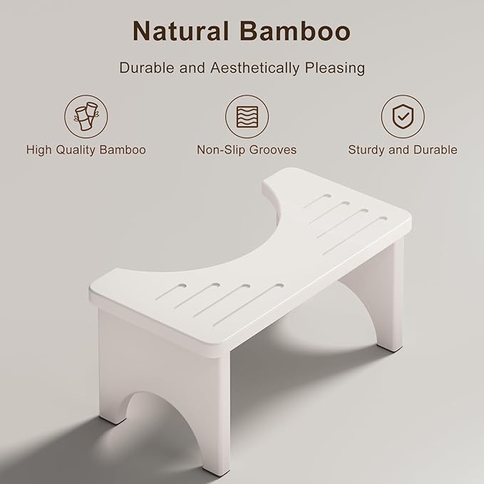 2 Pcs Foldable Toilet Stool Squat Adult, Portable Squatting Potty Stool for Travel, Wood Poop Stool for Adults & Kids, Toilet Steps for Bathroom, White
