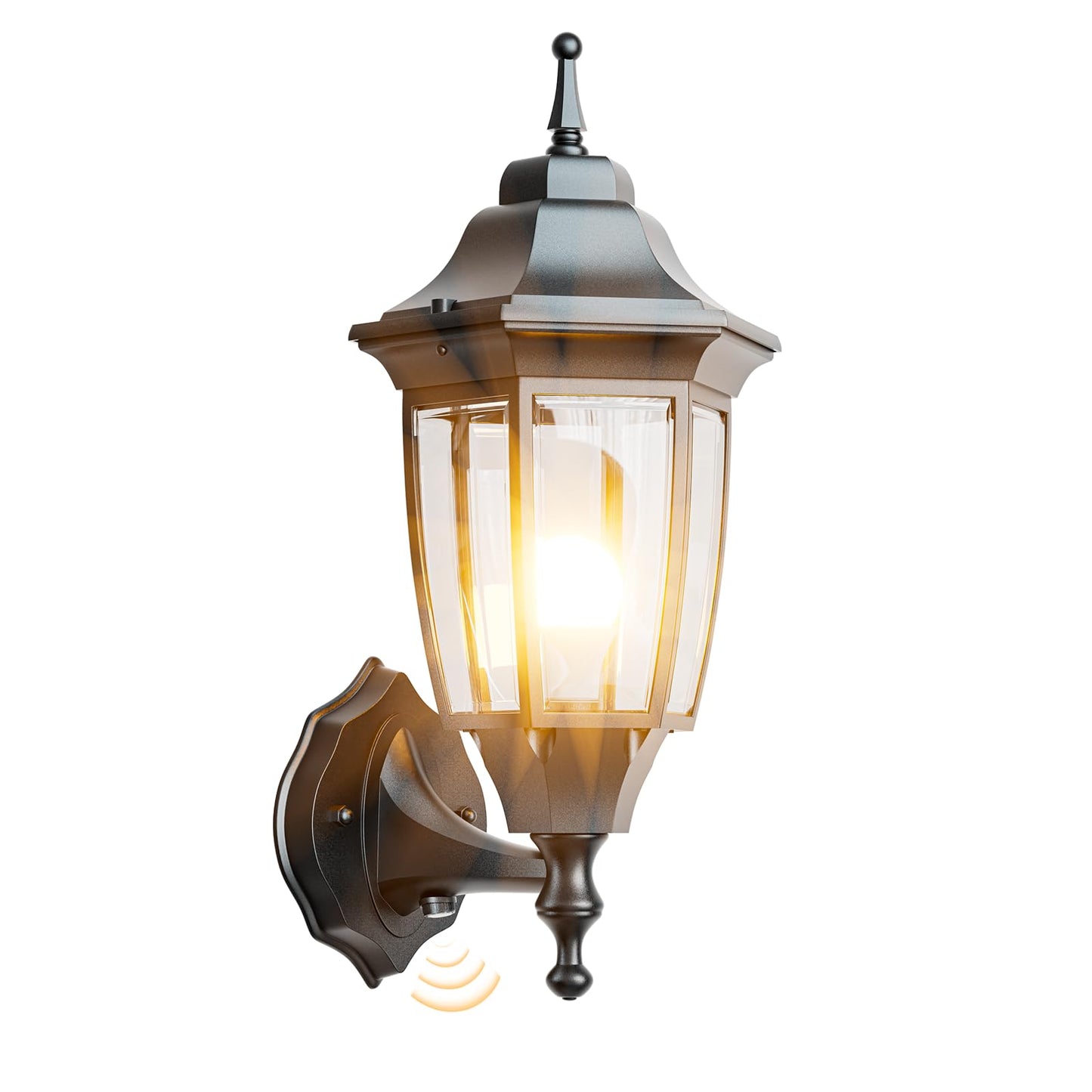 Emart Dusk To Dawn Outdoor Porch Light  Exterior Anti-Corrosion  Waterproof Aluminum & Glass Shades Wall Lamp Fixture  Modern Sconce Lantern For Yard  House  Garage - 1 Pack  Black (Bulb Included)