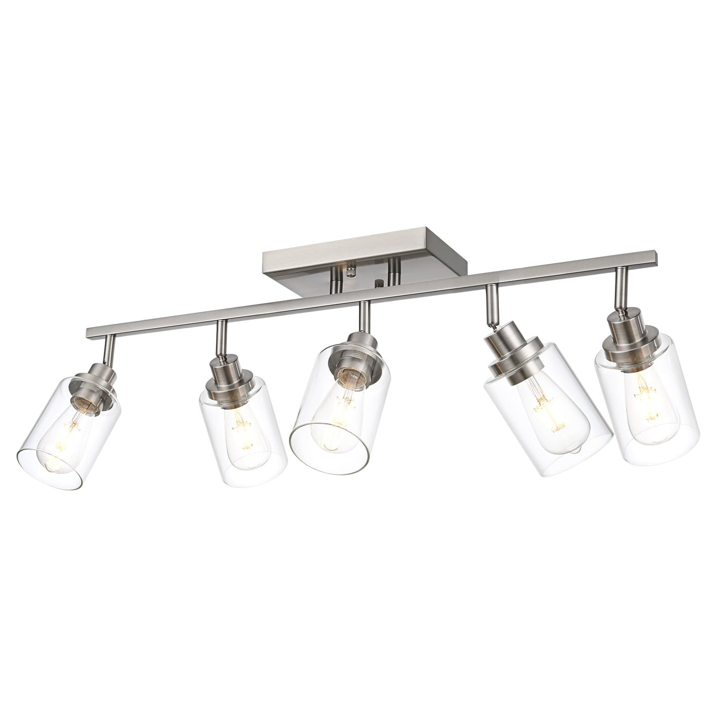 Wanluce 5 Light Track Lighting Kit Brushed Nickel Kitchen Track Lighting Fixtures Ceiling Mount Bathroom Vanity Wall Scones Light Fixture With Clear Glass  Rotatable Spotlight For Kitchen Shop Hallway