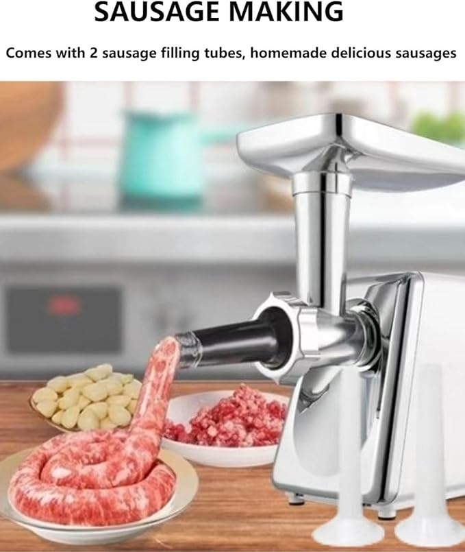Electric Meat Grinder, Multifunctional Household Food Processing Machine, Stainless Steel White