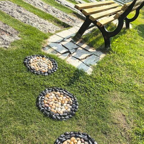 Garden Path Stepping Stone- 12 Inch Round Therapeutic Massage Stones, 3pcs Outdoor Decorative Stone Mats for Yard Pathway,...