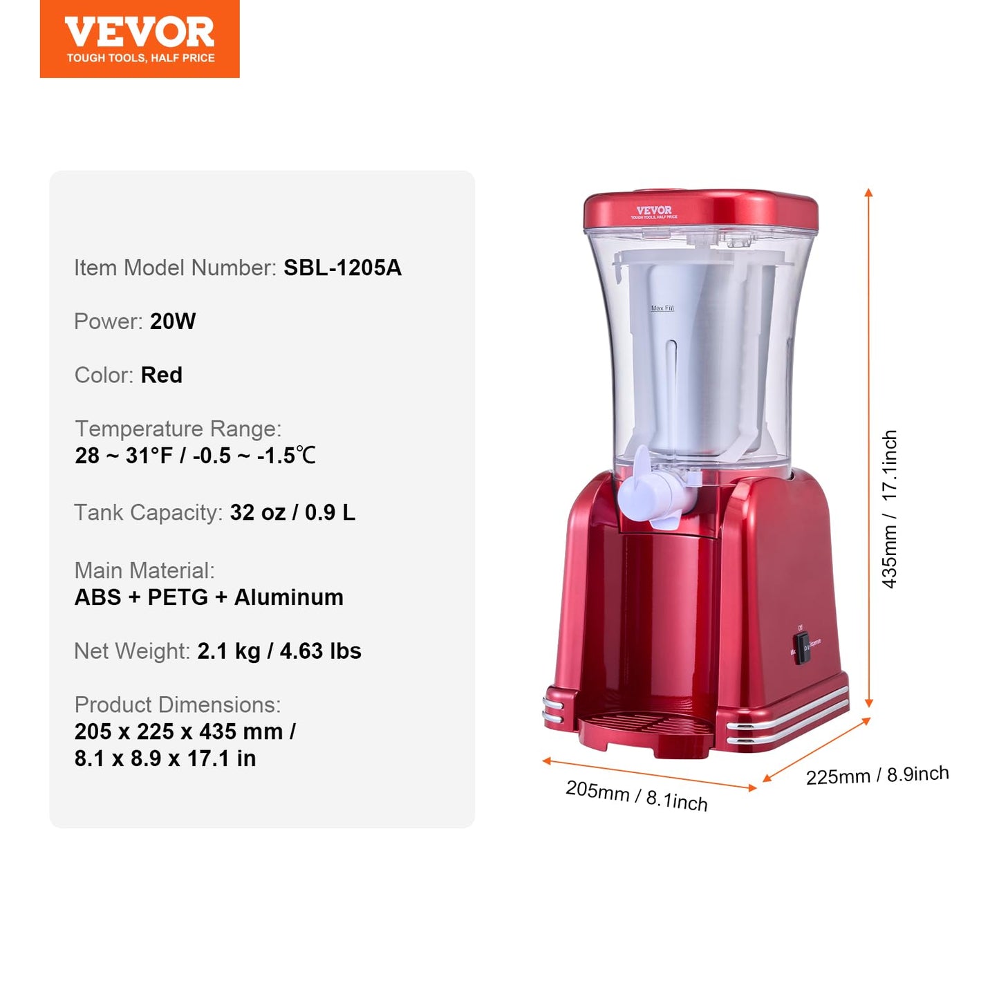 VEVOR Slushie Machine for Home, 32oz Tank Home-use Margarita Machine, Smoothie Frozen Drink Maker with Food-grade Materials, Slushy Machine for Home DIY, Kids' Parties, Red