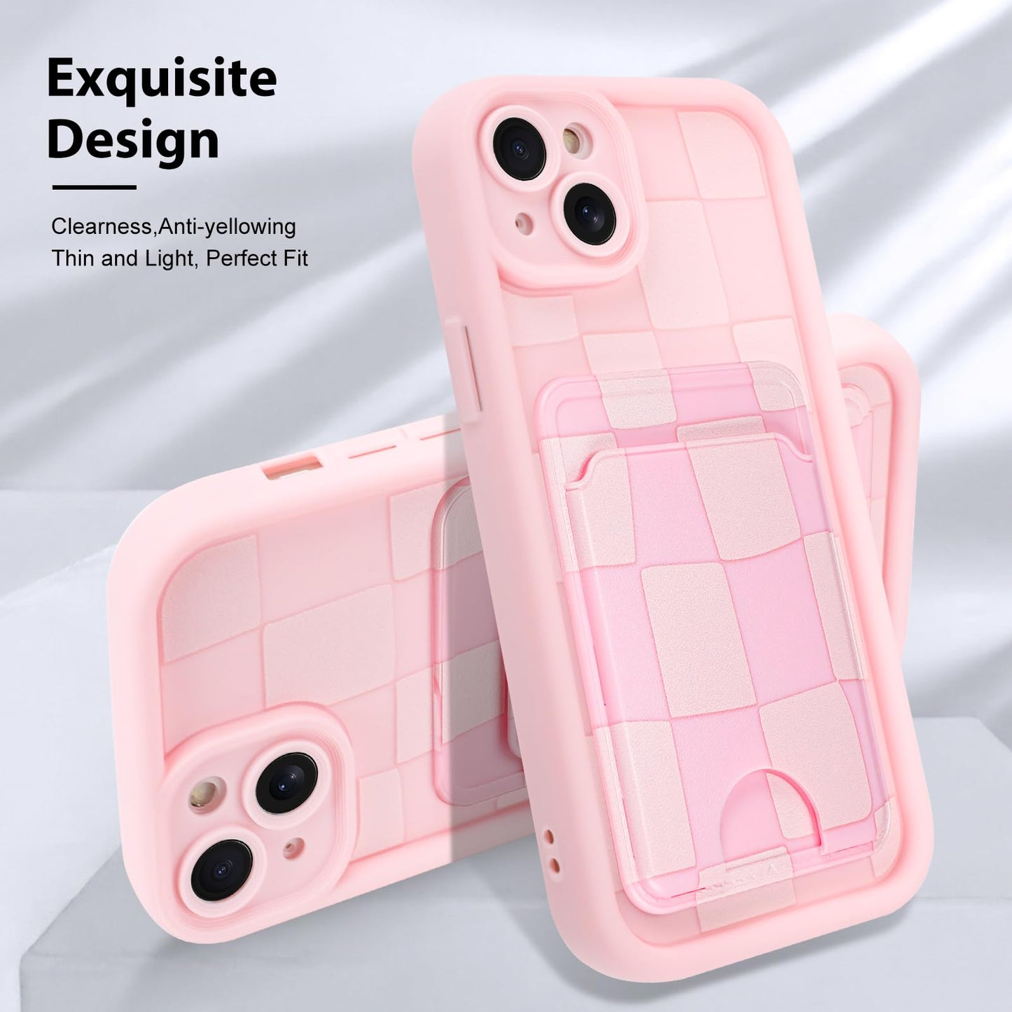 Kanghar Compatible With Iphone 14 Case, Wallet Silicone Checkered Cute Pattern, Card Holder Camera Protection Soft Slim Shockpro