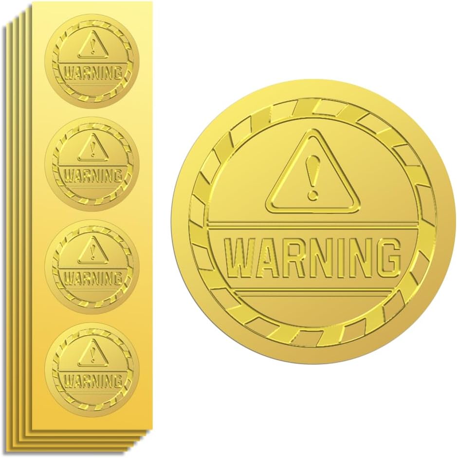 Peacoblue Gold Foil Sticker Seal Embossed 2 Inch 100Pcs Warning, Self Adhesive Gold Around Embossing Medal Sticker for Warning Caution Notice Prohibit Tampering Marking Certificate Paper Envelope Seal