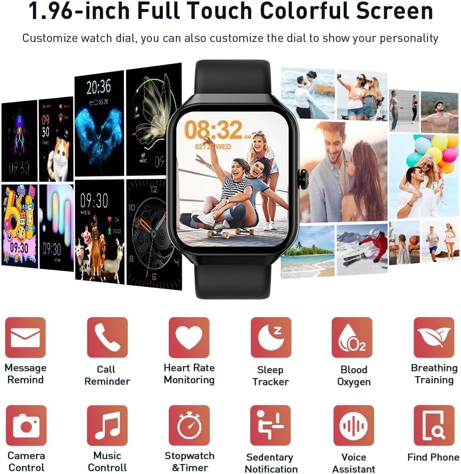 Smart Watch(Answer/Make Call), 1.96" HD Smartwatch for Men Women, 2025 Fitness Activity Tracker with Heart Rate/Sleep Moni...