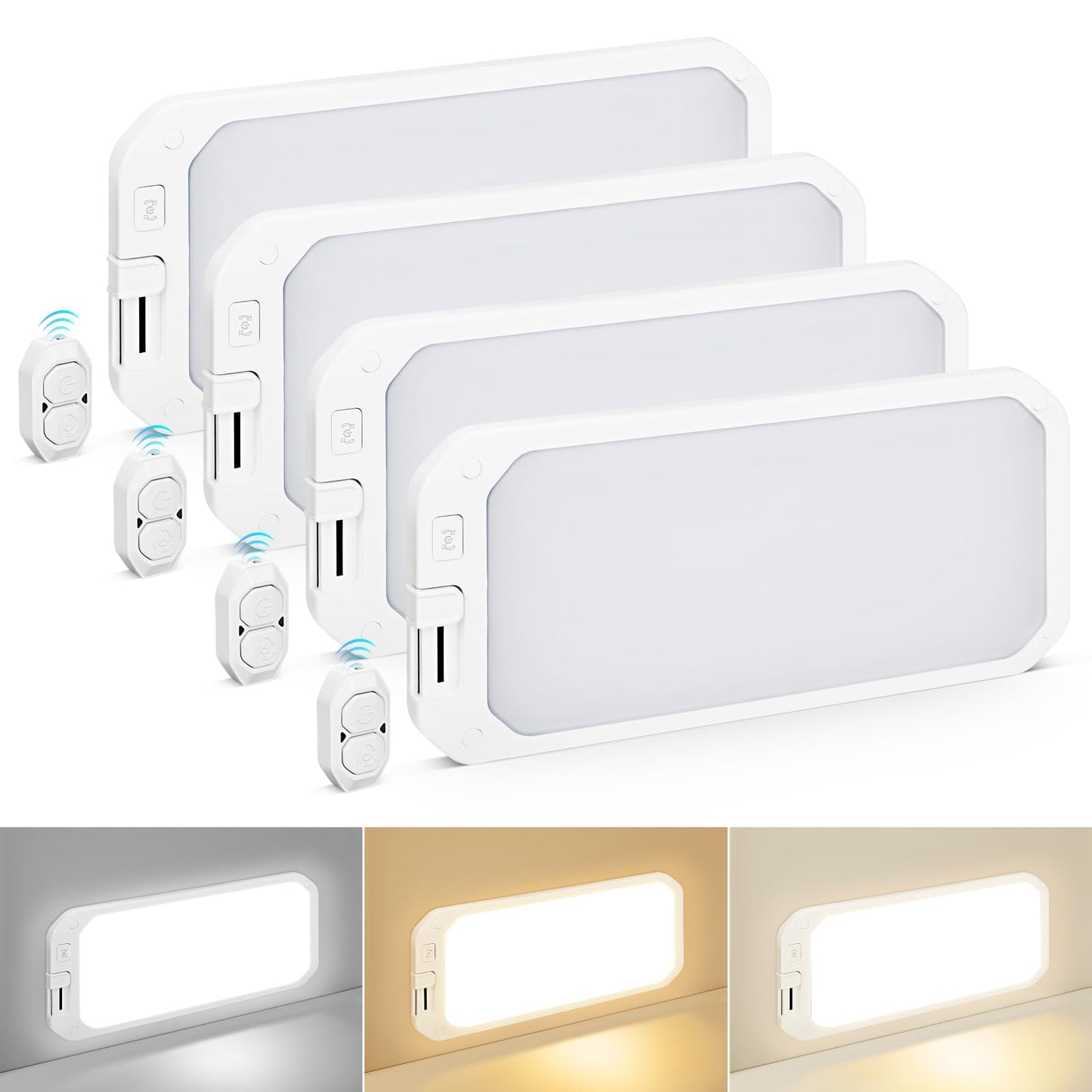 SKYJDM RV Interior Lights 1200LM, 3 Color Dimmable LED, 4 Pack, 12V, White, Remote Control, for RVs/Camper/Boat