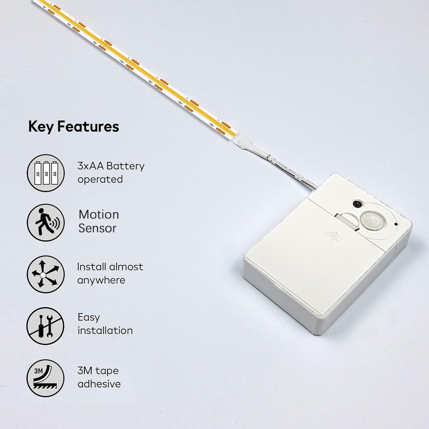 Battery Powered Led Strip Lights  Cob Motion Sensor Led Strip Lights 20 Inch X 3 Pack For Kitchen Under Cabinet Lighting  Shelves  Under Counter  Closet  Cordless Click Light  Warm White 3000K