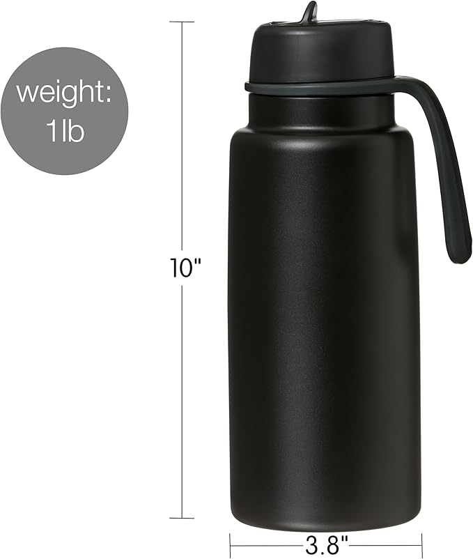 b.box Triple Insulated 34oz Water Bottle w/Stainless Steel Straw. 46 Hours Cold. Leak Proof Tumbler with Lid and Straw for Travel, Gym & School. BPA Free Sports Water Bottles.