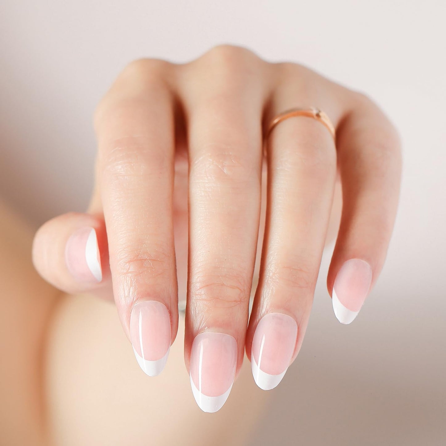 MRSCOL French Tip Press on Nails,32 Pcs French Tip Press on Nails Almond,Press On Nails Short Reusable 16 Sizes - 32 Nail Kit wi