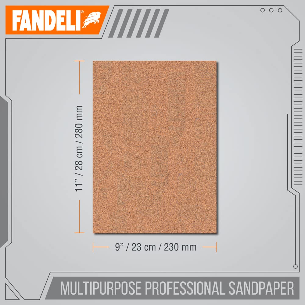 Fandeli | Multi-Purpose Sanding Paper | Assorted Grits (80,120,220) | 75 Sheets of 9'' x 11'' | Perfect for Sanding Metal and Sanding Wood | Hand Sanding | Orbital Sanders..