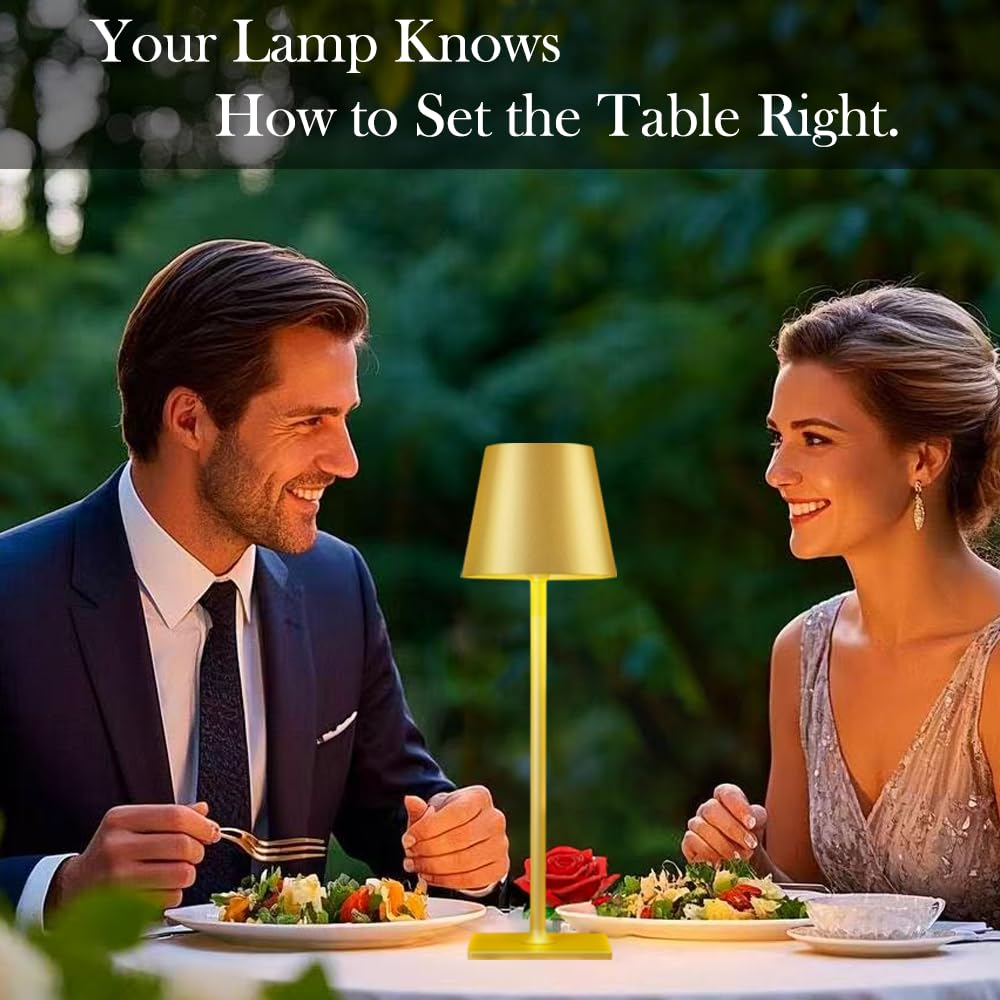 LamparaDecor Gold LED Cordless Table Lamps Set of 4, Rechargeable Metal Lighting for Outdoor and Indoor Use, Model Lamparadecor-CL-4PACK-Gold