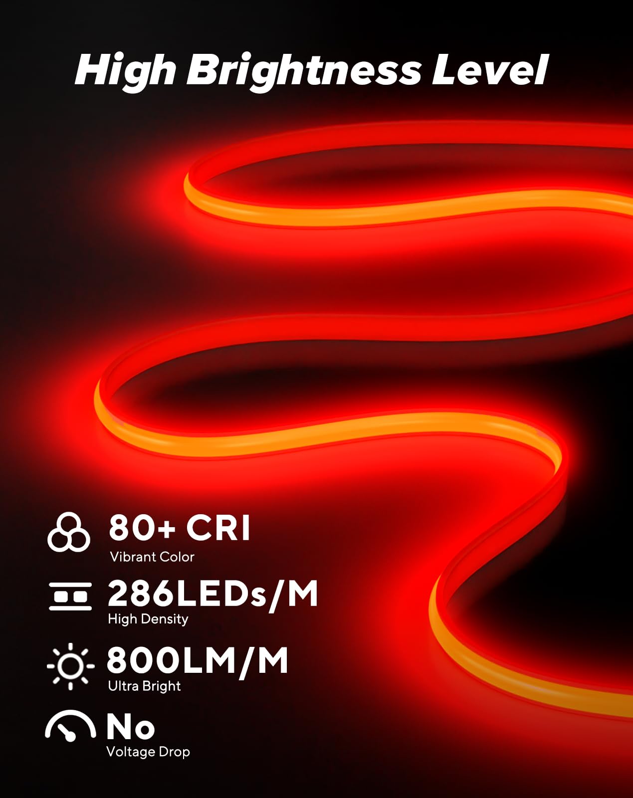 Shine Decor Cob Led Rope Light Ac 120V  800Lm Ultra Bright  Ip65 Waterproof Cold-Resistant Etl Neon Strip  No Driver Tape Lighting For Home Commercial 10X4.5Mm  Red  16.4Ft
