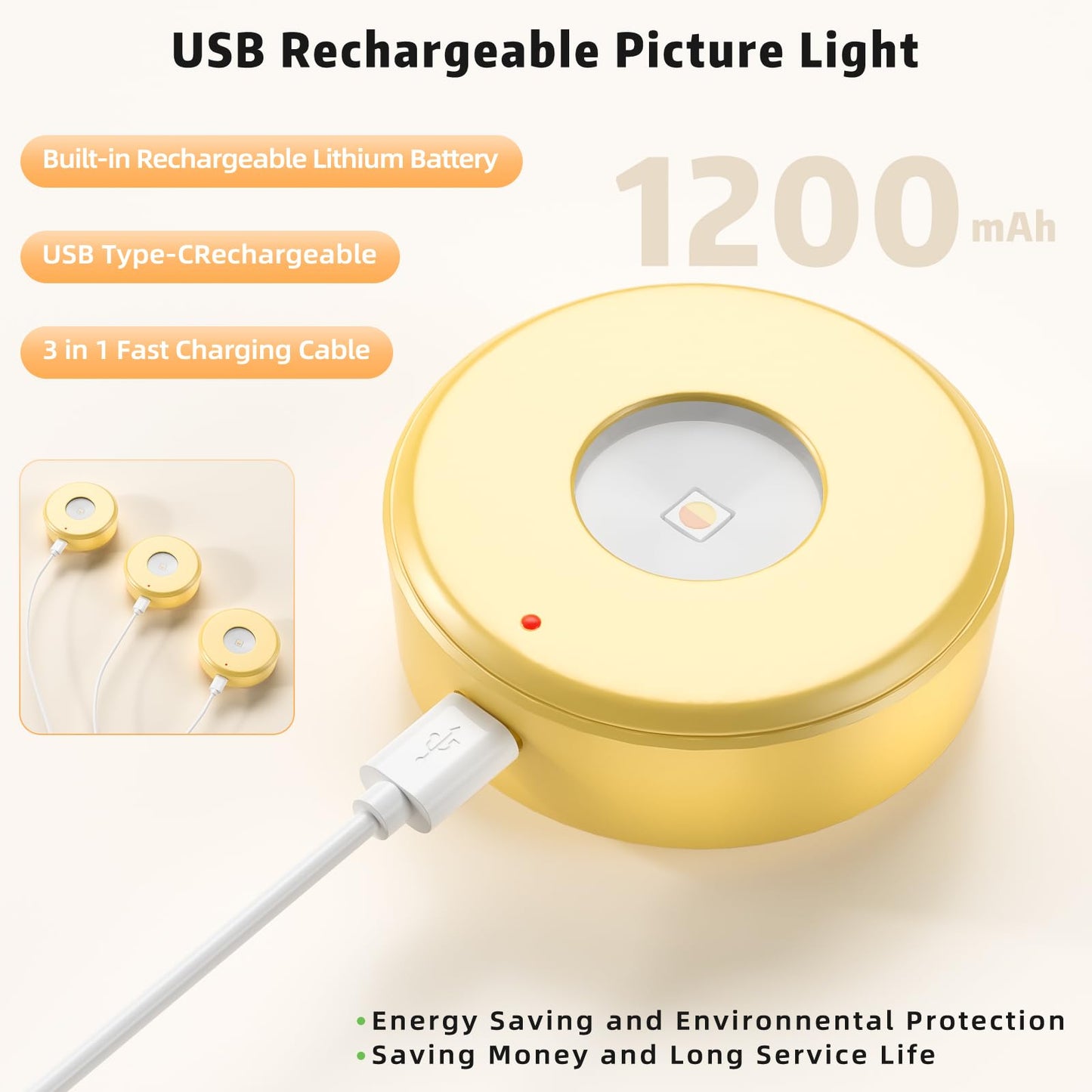 3PCS Picture Lights, Rechargeable Battery Wall Light for Paintings, 3 Colors Paintings Light Dimmable and Timer Metal Art Light for Display, Wall, Artwork, Gallery (Gold)