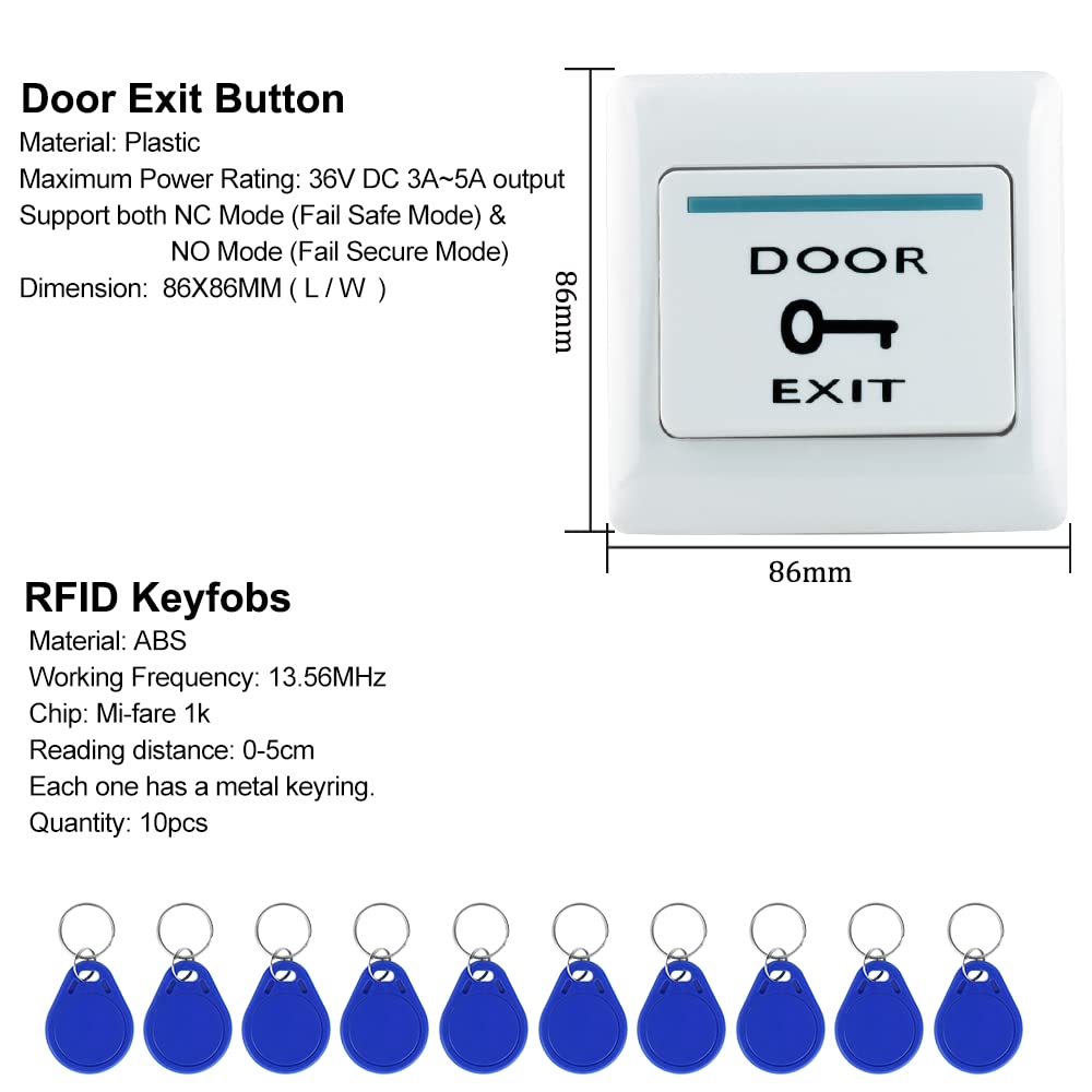 QTTYELOK Wifi Tuya Access Control System Kit Outdoor Waterproof RFID Access Controller Touch Keypad 125KHz 13.56MHz + 180KG Electric Magnetic Lock, Smart Phone APP Password Unlock