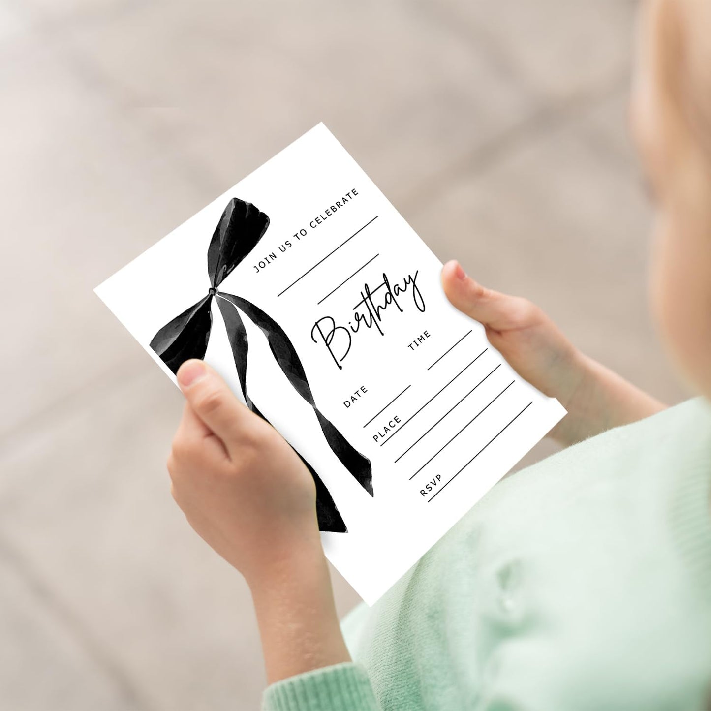 Black Bow Birthday Invitations, Cute Bow Party Invitations, 20 Double-Sided Fill In Invitation with Envelopes for Girls Women, Birthday Party Decorations Favor