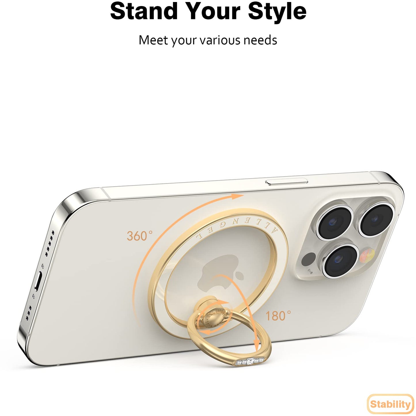 Allengel Magnetic Phone Grip For Magsafe, Magnetic Ring Holder Compatible With Magsafe Phone Ring, 360Rotating Finger Kickstand