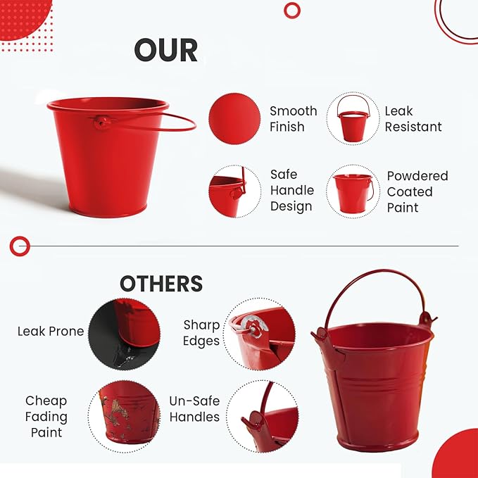 Small Metal Buckets with Handle 6 Pcs – Galvanized Bucket Leak Proof & Rust Resistant 20 fl oz- Best for Party Décor, Kids & Crafts, Pencill Holder Classrooms (Multi, Small 4.3" Top)