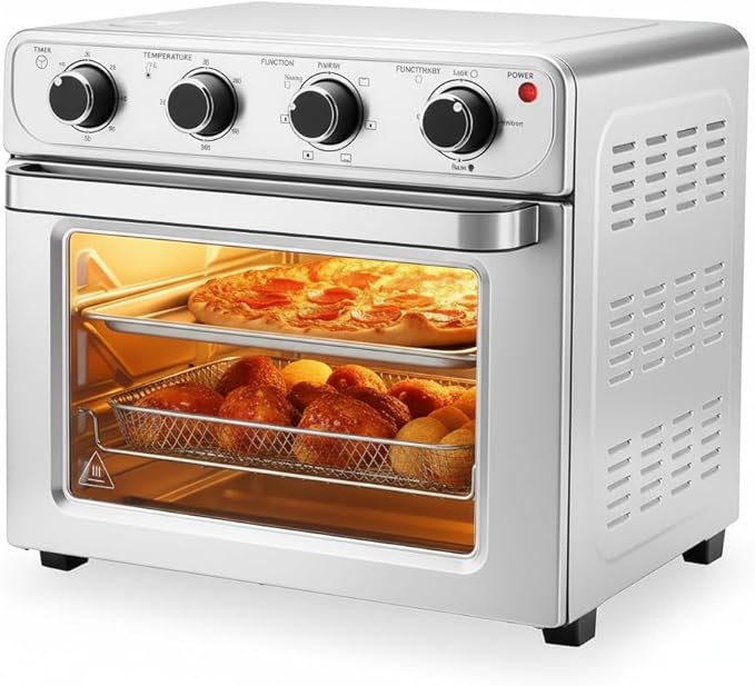 HealSmart 4-in-1 Air Fryer Toaster Oven Combo, 26.4QT Large Capacity Countertop Convection Oven Includes Baking Pan & Fry Basket, Stainless Steel