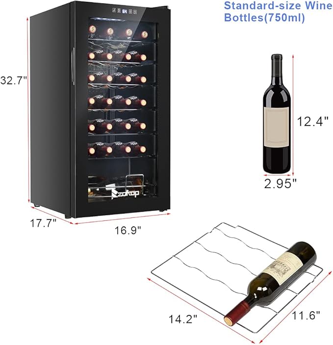 Winado 28 Bottle Wine Cooler Refrigerator, Freestanding Compressor Wine Chiller w/Adjustable Temperature, Compact Mini Wine Fridge with Digital Control & Removable Shelves & Double-layer Glass Door
