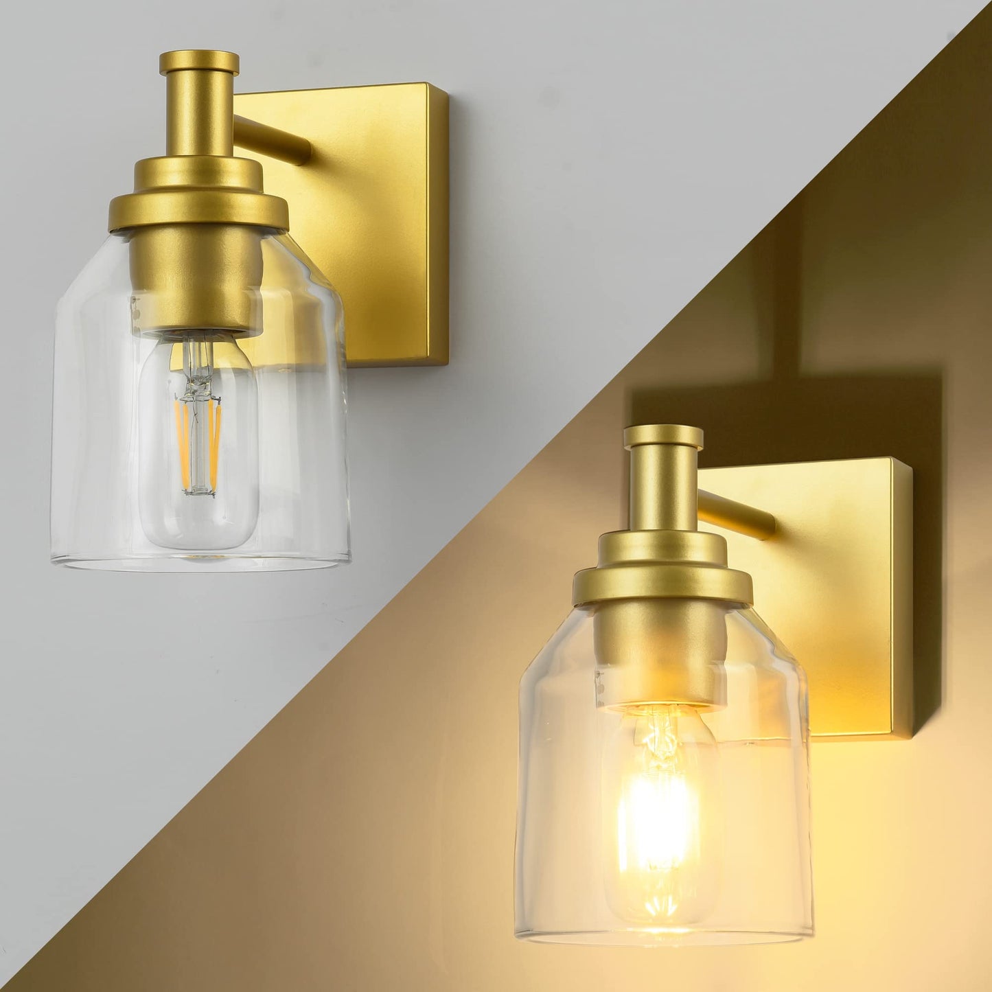 SOLFART Gold Vanity Light Fixture for Bathroom, 1 Light, Glass Shade with Metal, Vintage Design