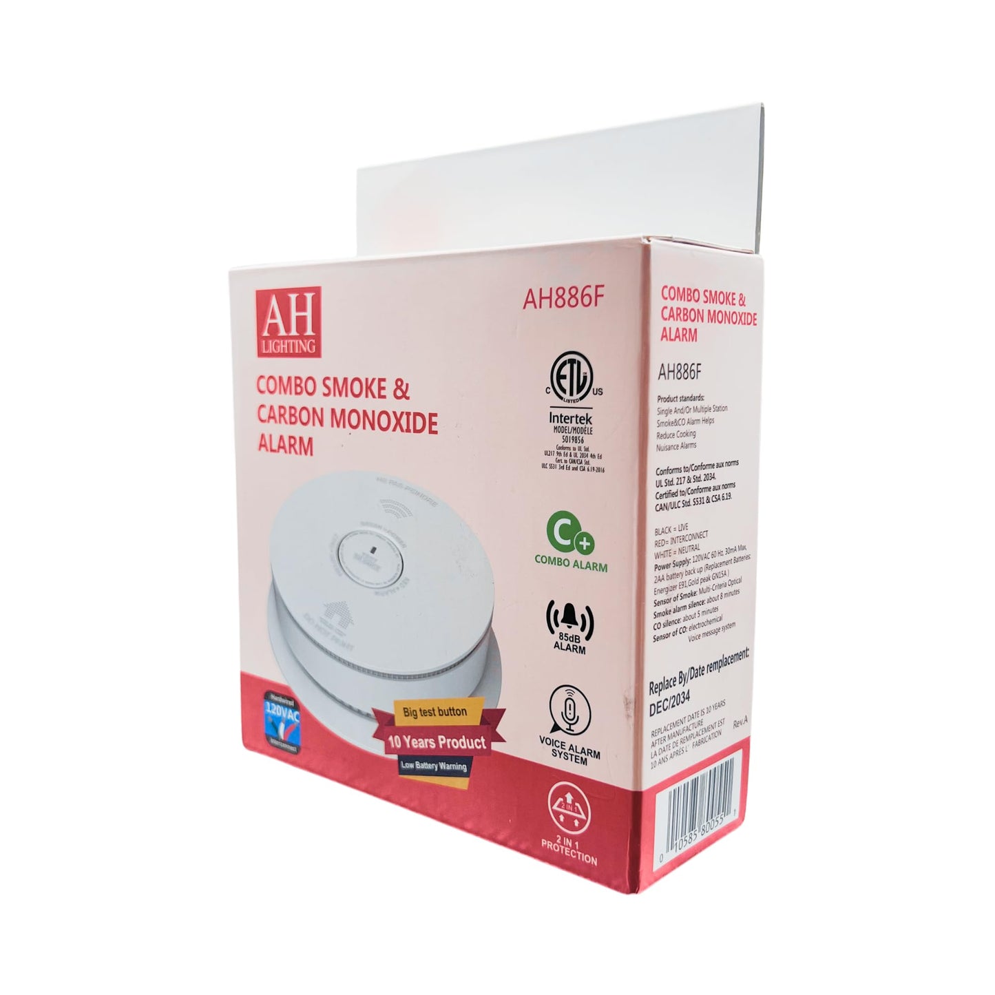 AH Lighting AH886F Combo Smoke & Carbon Monoxide Alarm, Voice Alarm System, Interconnect Hardwired, Combo Alarm, 10-Year Battery Powered, Led Warning Light Indicator (12)