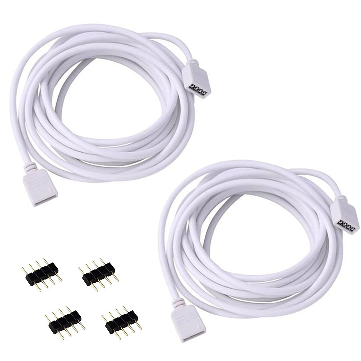 RGBZONE 5M Extension Cable for SMD 5050 RGB LED Strip Light, Female Plug, Includes 4pcs 4pin Connectors, Plastic, RGB