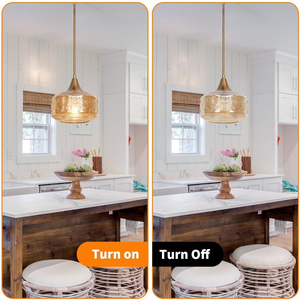 Retro Gold Pendant Lights Kitchen Island Lighting Fixture  Glass Pendant Light Large Brass With Large Thickened Amber Glass Shade  Classic Globe Pendant Light. Adjustable Hanging Light For Home Decor