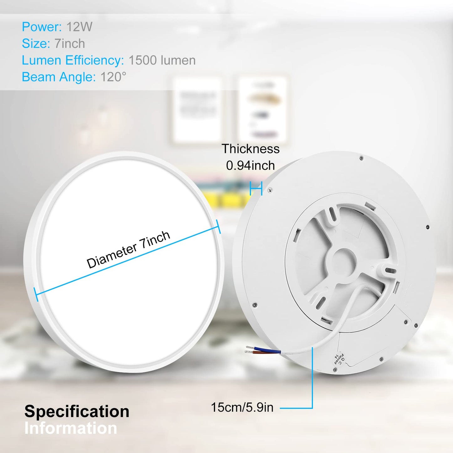 Inshareplus 7Inch Led Ceiling Light Fixture, 12W Daylight White, Ultra-Thin Design, Model Lv180, 1500Lm For Bedroom, Kitchen, Office