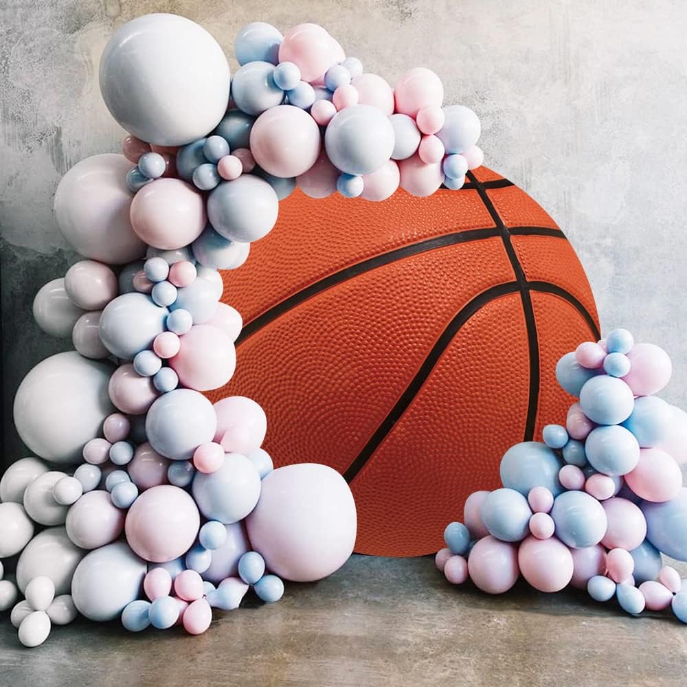 Leyiyi 7.5x7.5ft Basketball Round Backdrop Cover Brown Basketball Round Backdrop Basketball Match Sports Theme Circle Photography Background for Boys Baby Shower Newborn Gender Reveal Party Decor