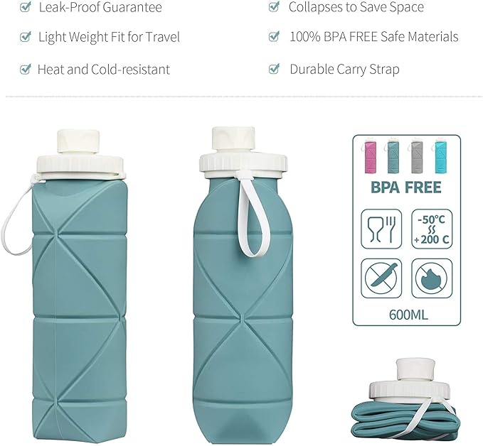 SPECIAL MADE Collapsible Water Bottles Cups Leakproof Valve Reusable BPA Free Silicone Foldable Travel Water Bottle Cup for Gym Camping Hiking Travel Sports Lightweight Durable