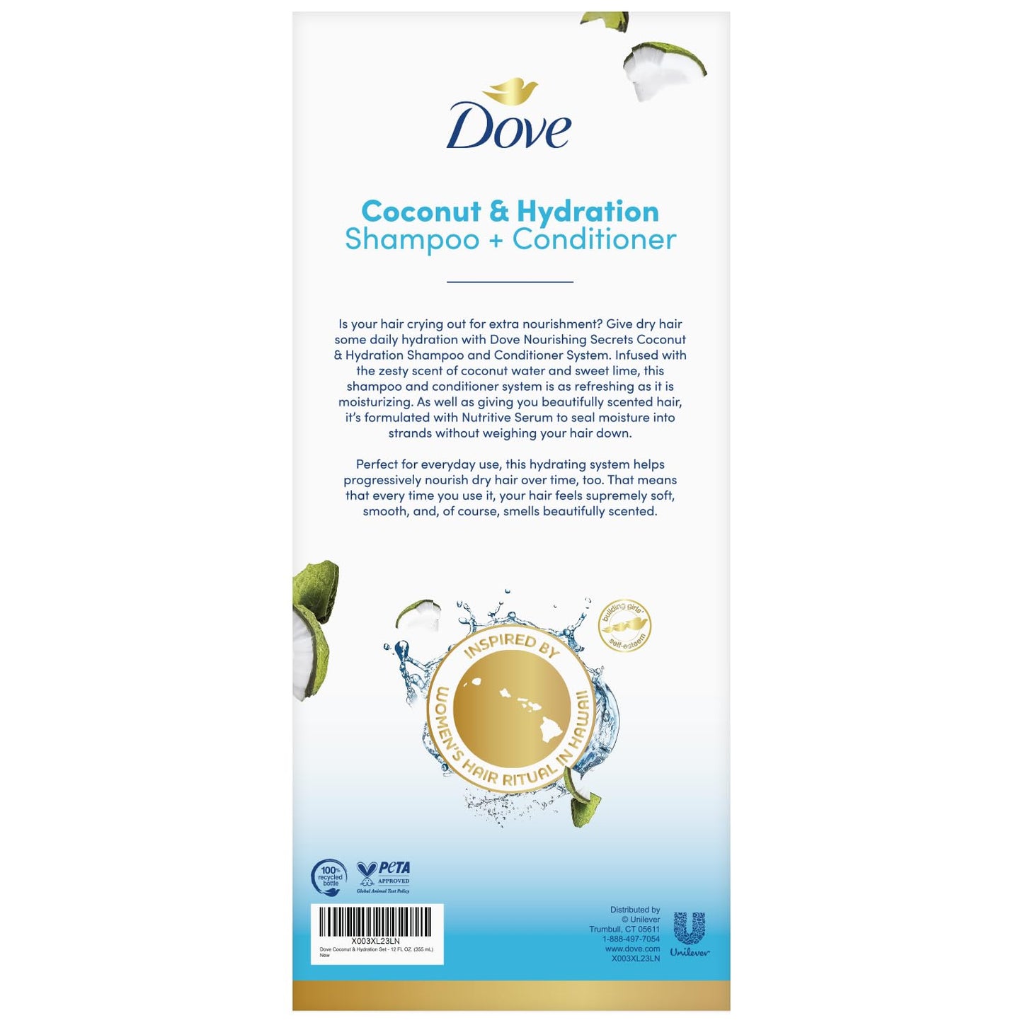 Dove Shampoo and Conditioner Set, Coconut & Hydration - Moisturizing Hair Products for Dry Hair, Coconut Water & Sweet Lime Scen