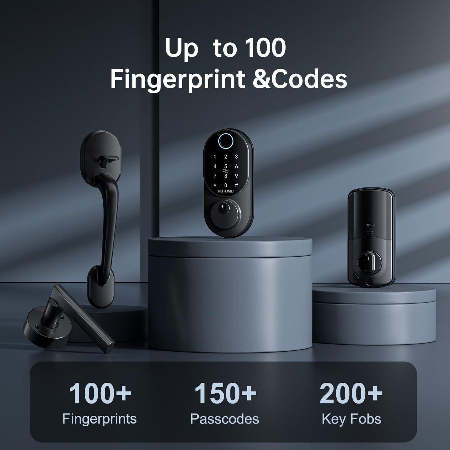 Smart Locks for Front Door: NUTOMO Keyless Entry Door Lock Deadbolt with Handle Set，Fingerprint doorlock Set,Electronic Digital Keypad Lock with Handle, Easy intall Code Auto Lock for Home Black