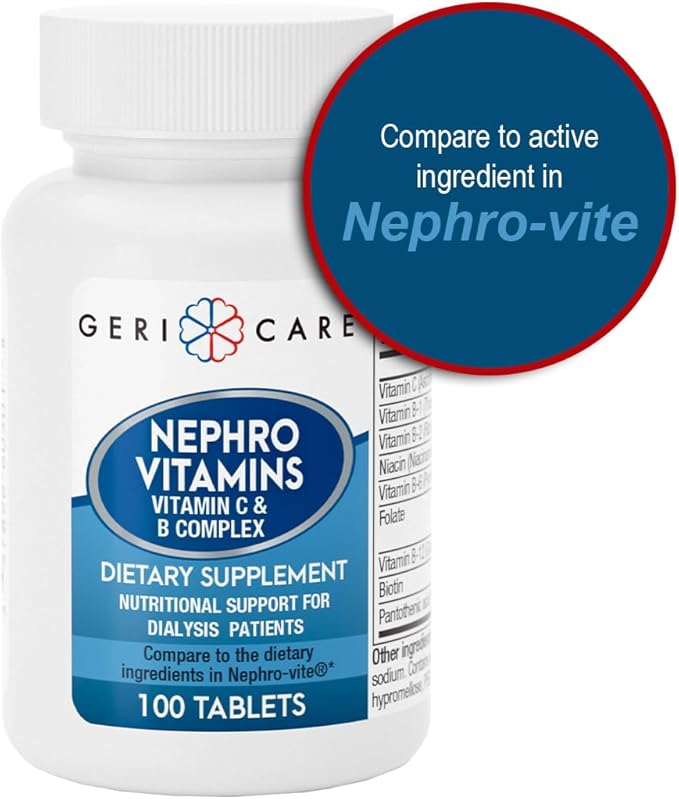 GeriCare Nephro Vitamin C & B Complex Tablets, 100 Count – Daily Kidney Health & Energy Support, Immune System Boost, Antioxidant Protection & Metabolism Support (Pack of 2)