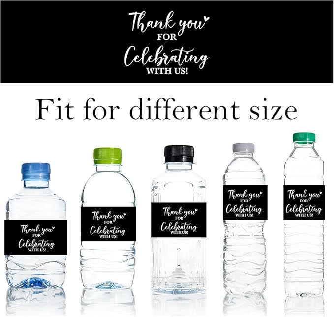 100PCS Wedding Water Bottle Labels Waterproof Greenery Floral Wraps Sticker for Water Bottle Baby Shower Bottle Label for Bridal Shower Party （Black2）