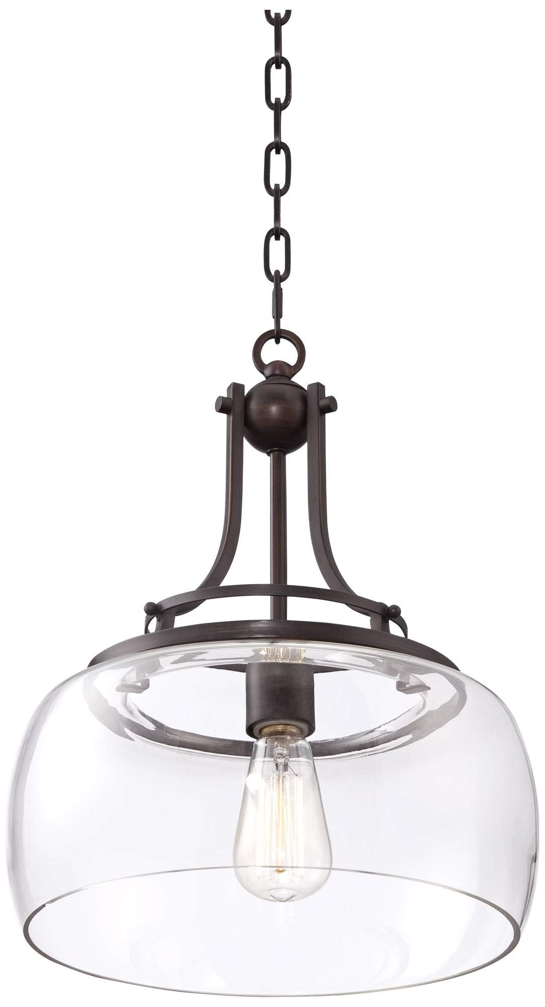 Franklin Iron Works Bronze Pendant Light - 13.5 Wide, 16 High, Clear Glass, Small Farmhouse Design For Kitchen, Dining, Living Room