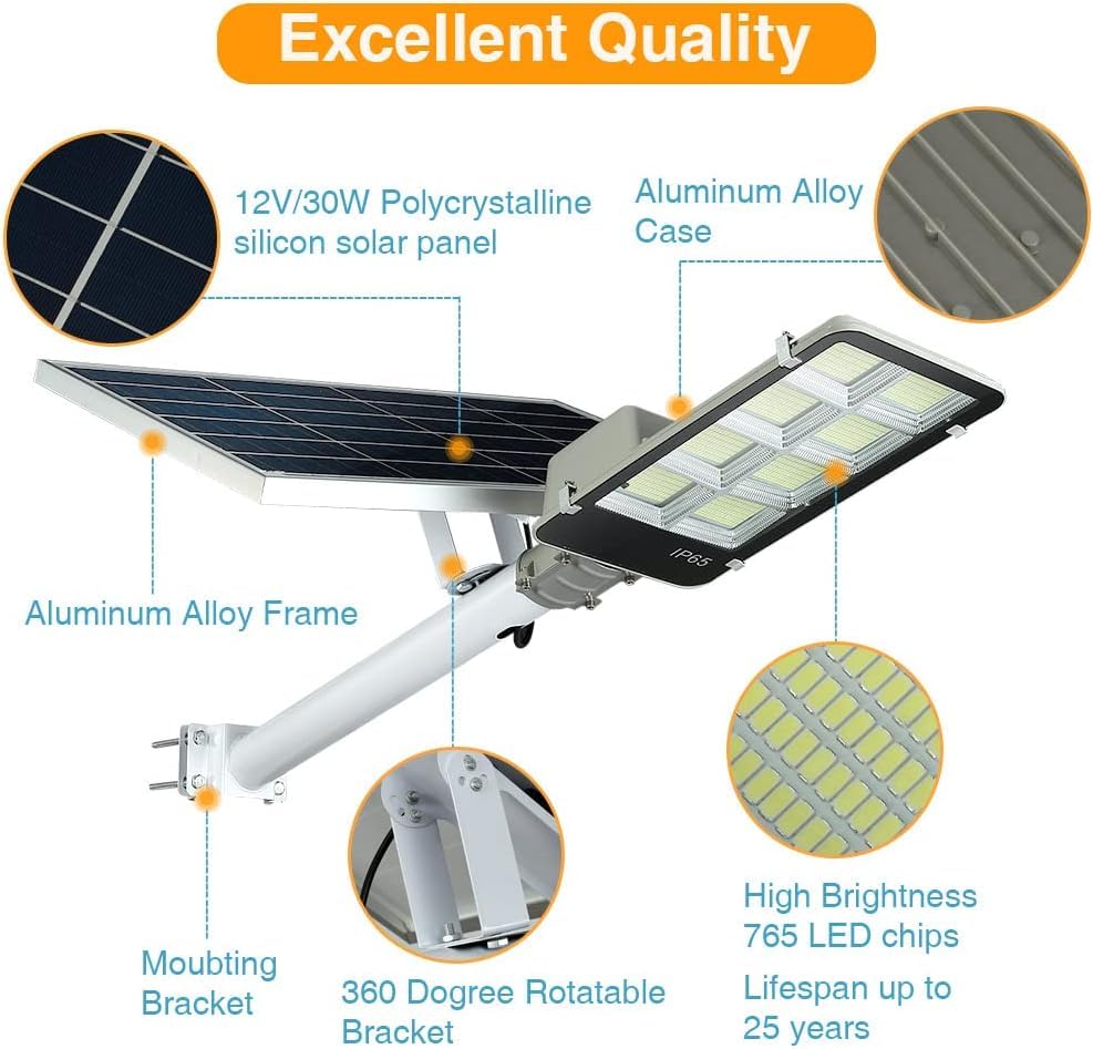 Dengmall 8000W Led Solar Street Lights Outdoor  Dusk To Dawn Security Flood Light With Remote Control  Wireless  Waterproof  Perfect For Yard  Parking Lot  Street  Garden And Garage