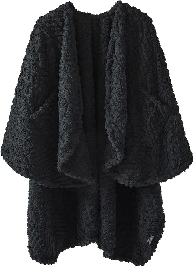Royoliving Fuzzy Sherpa Wearable Fleece Blanket with Pockets for Adults, Ultra Soft Plush Shawl Throw Blankets (Black, 5...