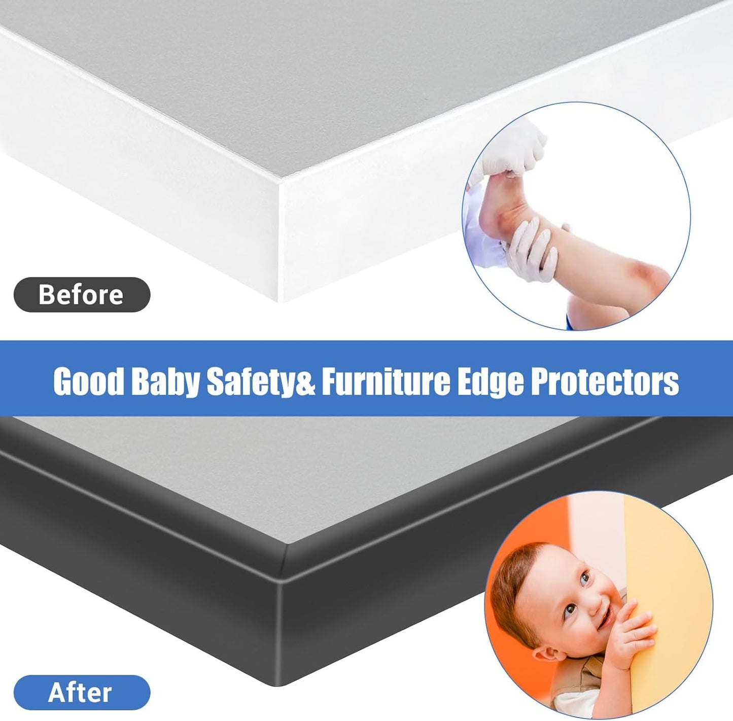 Rubber Edge Trim, Self-Adhesive U Channel Edge Protector for Interior Door Side, Woods, Flexible U Shaped Peel and Stick Edge Banding, Furniture Edge Guard, Fit 1-3/8"(35mm), 10Ft, Black