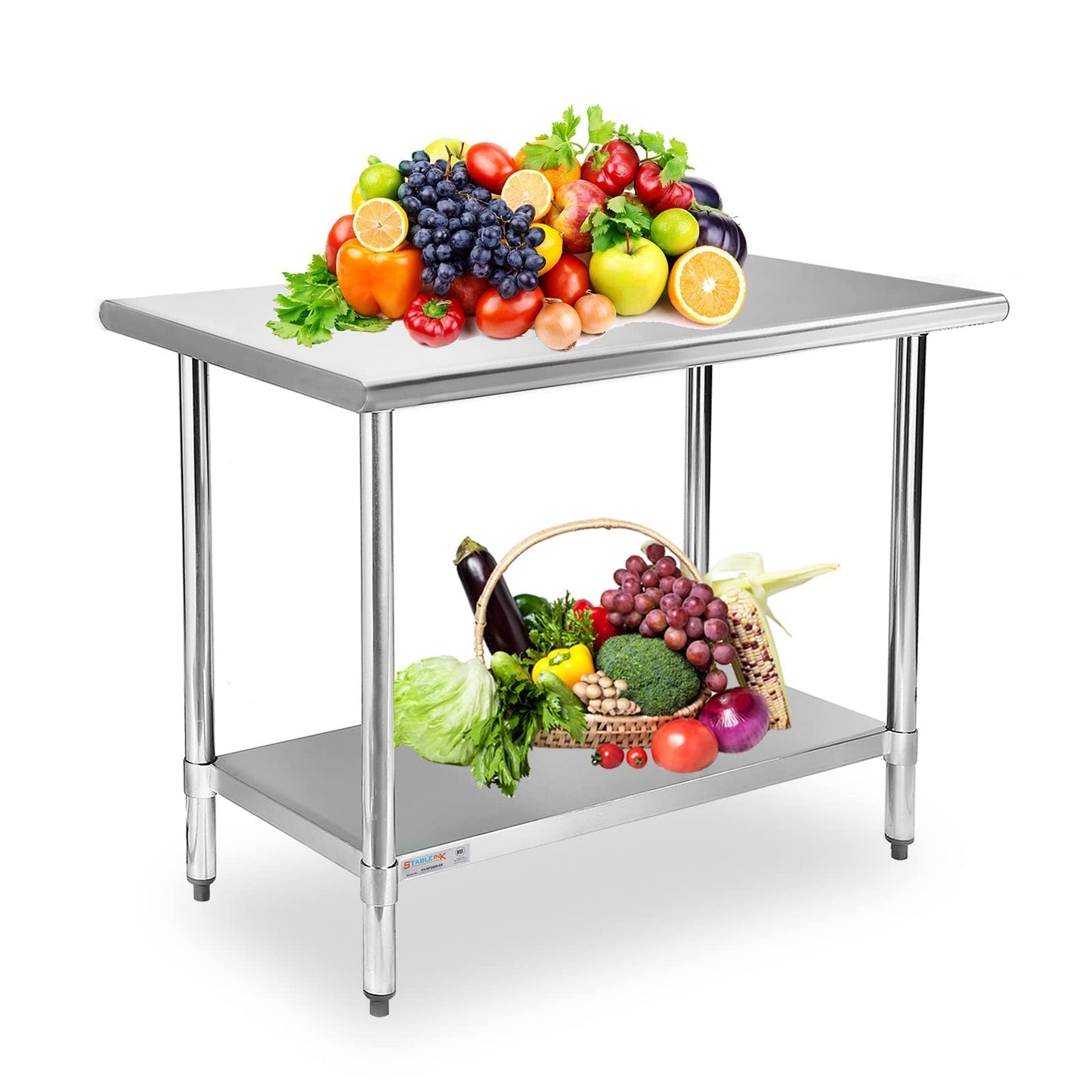 STABLEINK NSF Stainless Steel Table, 24 x 36 Inches Metal Prep & Work Table with Adjustable Undershelf, for Commercial Kitchen, Restaurant, Hotel and Garage，Stainless Steel prep Table Work Table