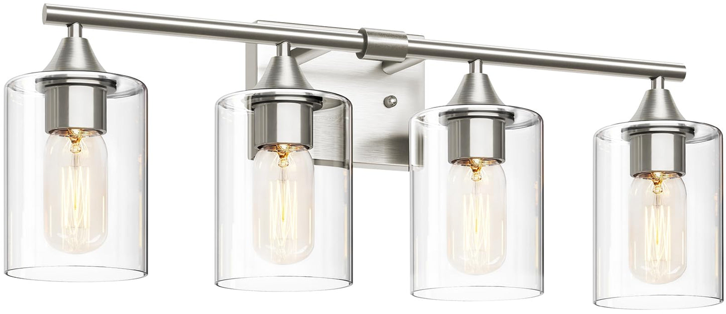 XPEHK 4-Light Bathroom Light Fixtures,Brushed Nickel Vanity Lighting Fixtures,Modern Wall Lighting Sconces for Mirror Bedroom Living Room Vanity Table Hallway