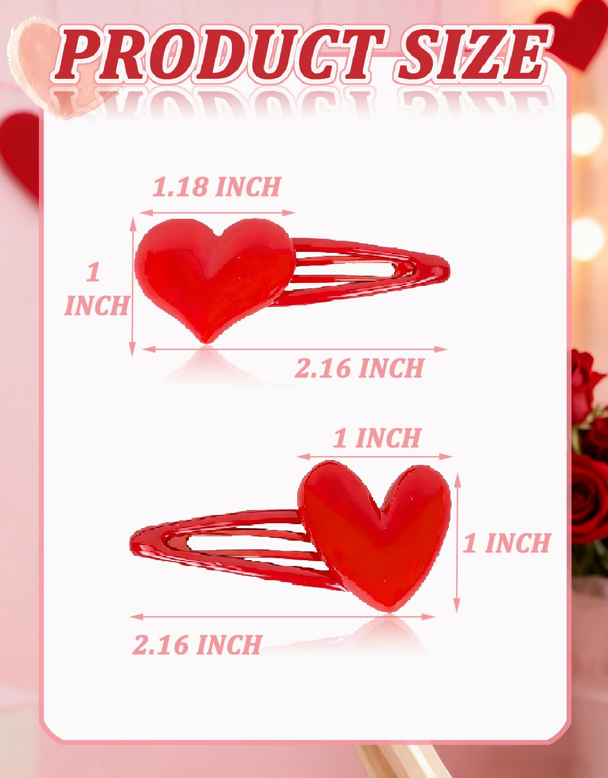 8PCS Red Heart Hair Clip Valentines Day Heart Barrettes Solid Side Love Hairpins Decorative Valentine Wedding Prom Headdress Acc
