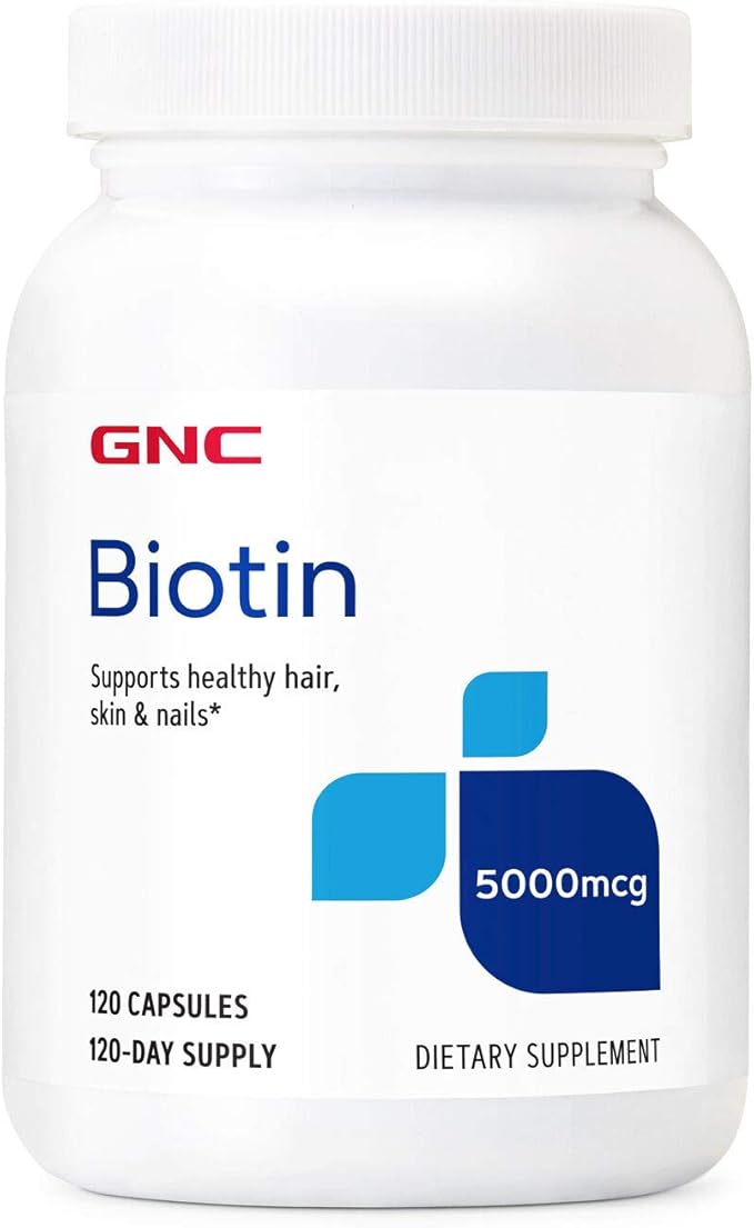 GNC Biotin 5000mcg Supplement, Supports Healthy Hair, Skin and Nails, 120 Servings