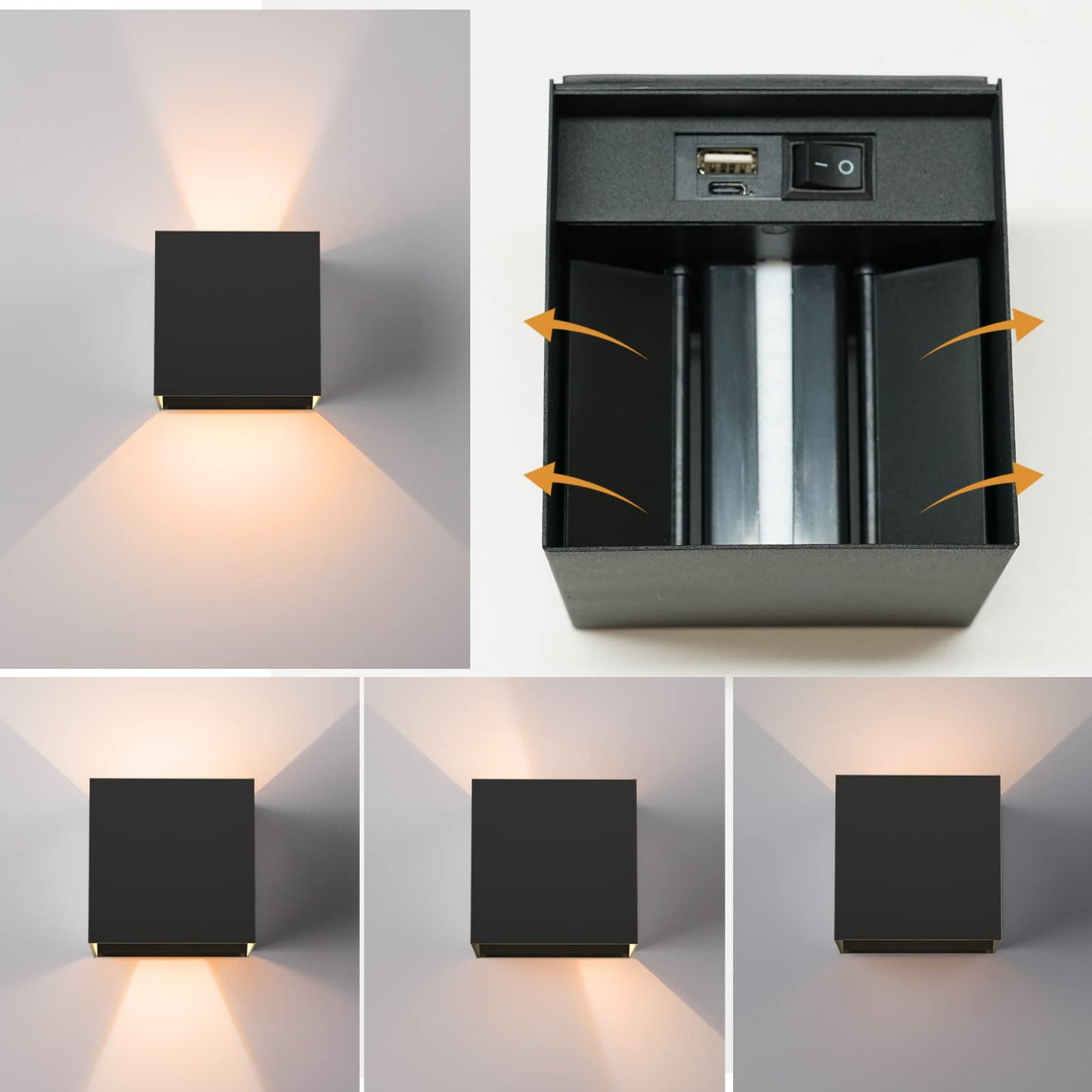 SURPALIG RGB Wall Sconces Set of 2, LED Lights, 16 Colors, Rechargeable, Remote Control, Black